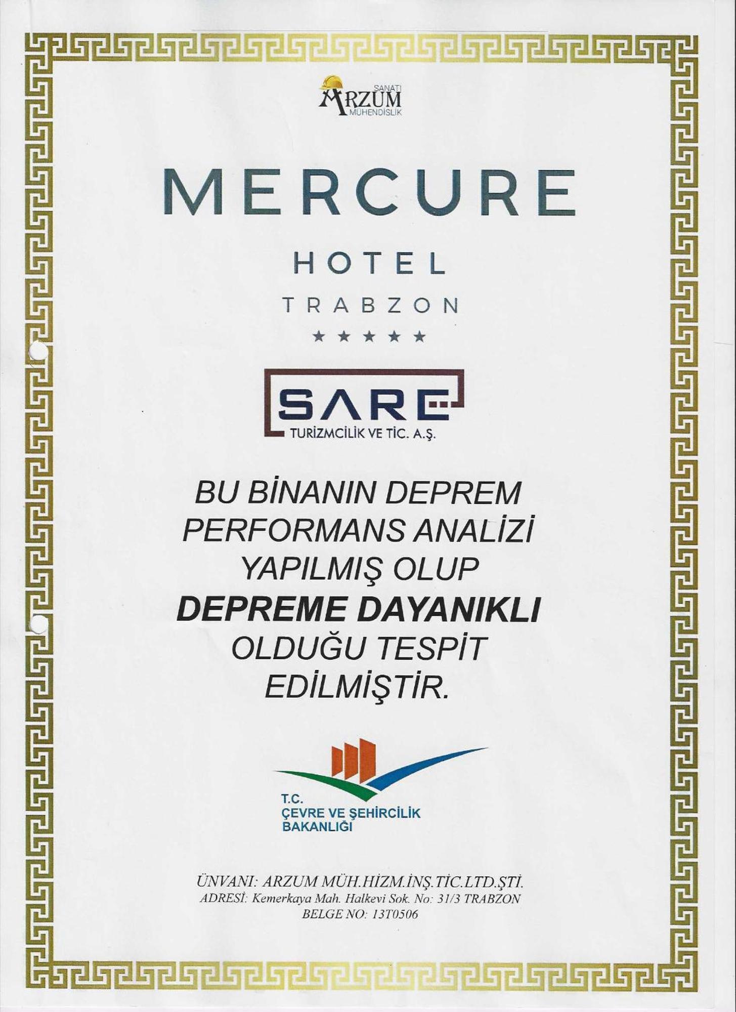 Mercure Trabzon Hotel Екстериор снимка Earthquake resistant building certificate